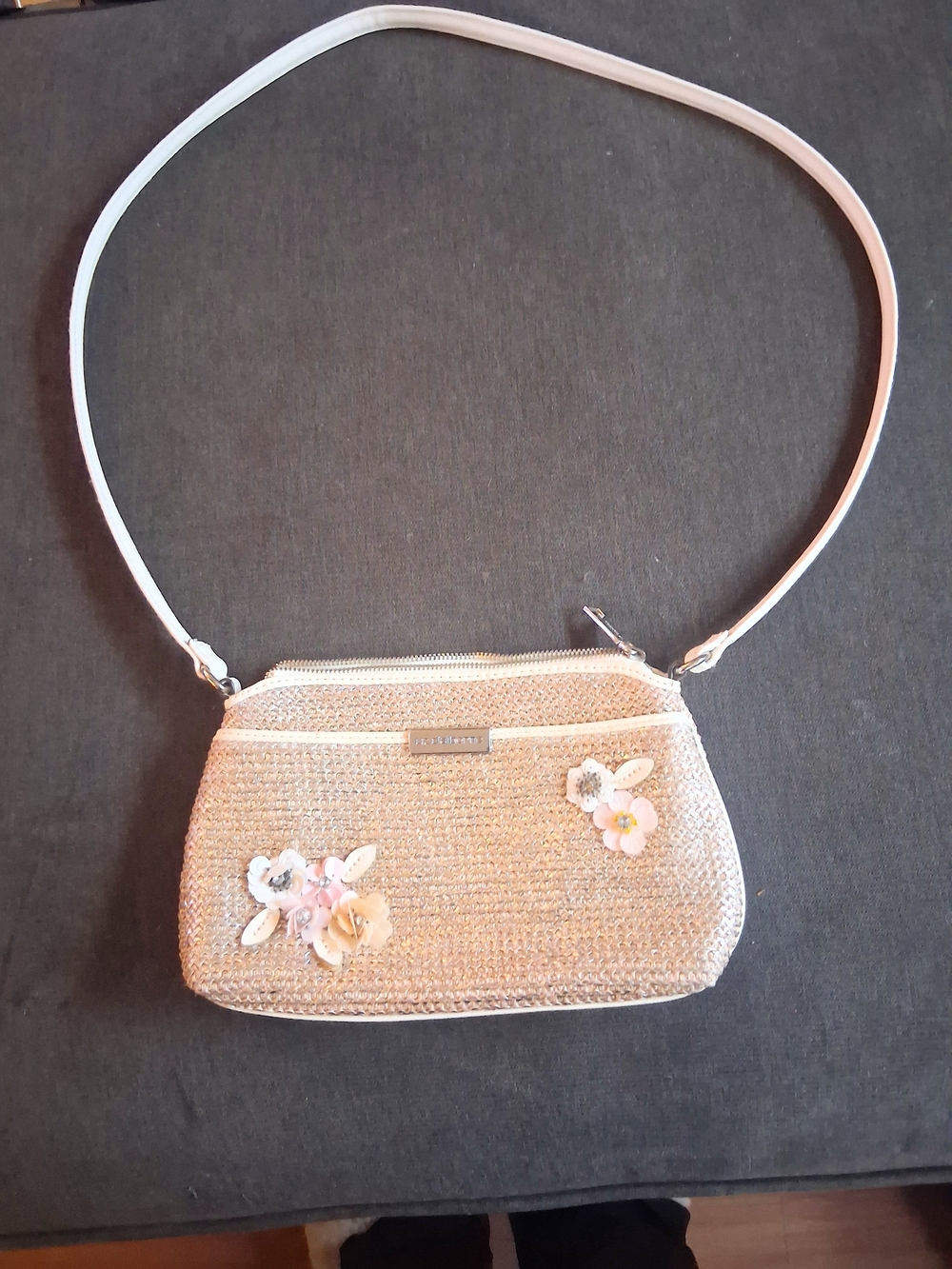 Liz Claiborne Metallic Champagne Floral Shoulder Bag